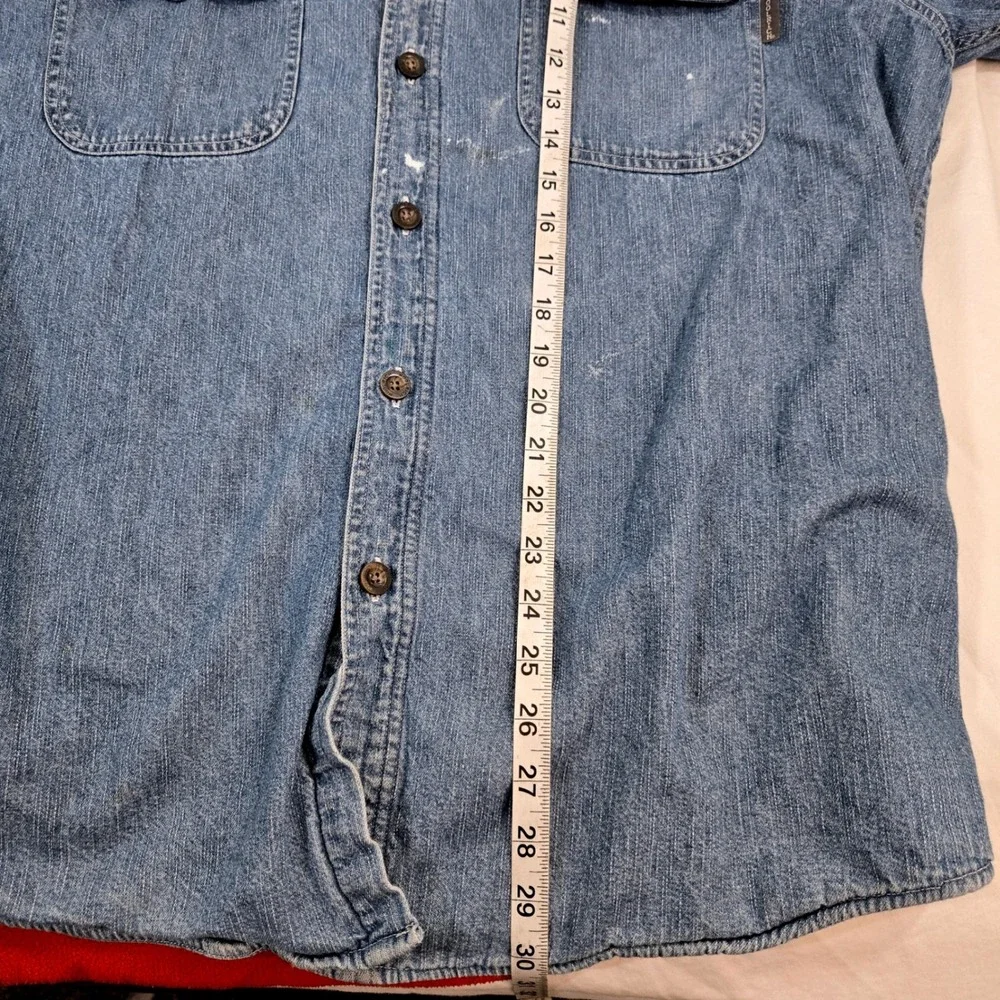 Vintage 90s Woolrich Fleece Lined Denim Shirt Large Made in Hong Kong Shacket